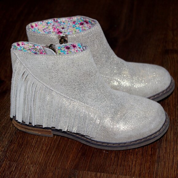 Girls Tucker & Tate Sparkly Gold Fringe Leather Suede Ankle Boots Round Toe 30